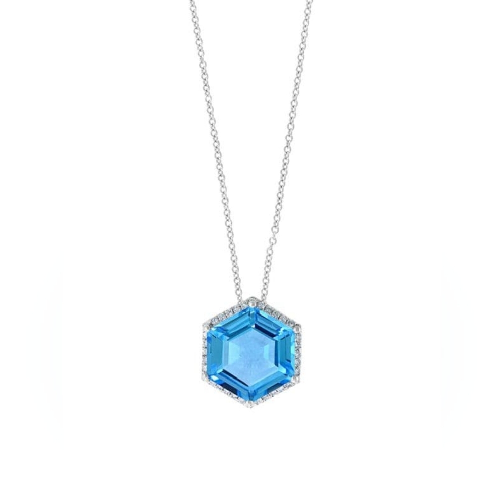 Effy14K White Gold, Diamond and Blue Topaz Hexagon Pendant Necklace
